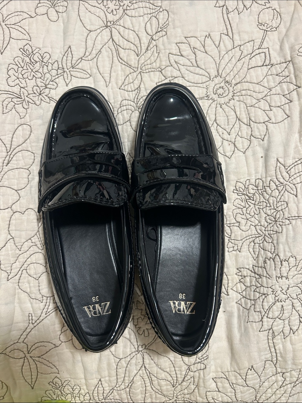 ZARA Black Patent Penny Loafers